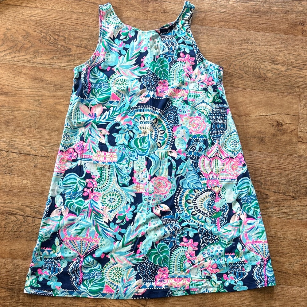 Lilly Pulitzer Navy, Teal & Pink Floral Tank Dress Kristen Dress Size M